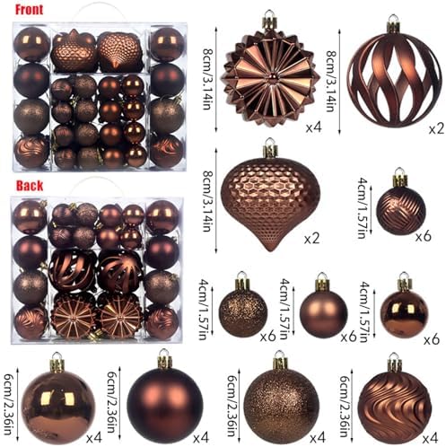 Christmas Tree Balls Ornaments Set, 48 Pcs Shatterproof Plastic Decorative Baubles Shiny Hanging Ball Ornaments for Xmas Tree Holiday Party Wedding Decoration, Coffee