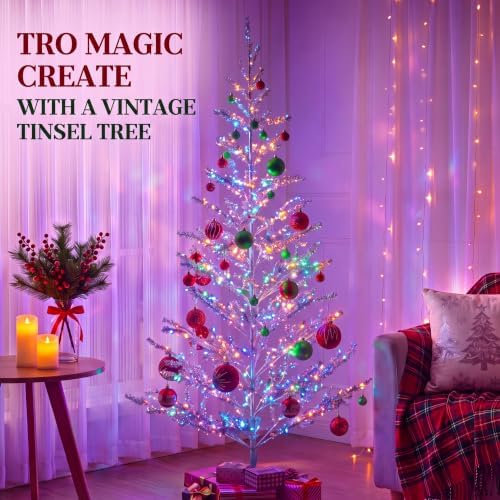 5ft Silver Tinsel Christmas Tree, Retro Aluminum Christmas Tree