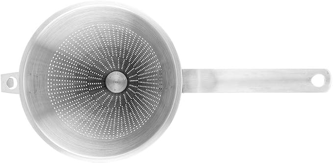 Restaurantware-Met Lux 14.75 Inch x 6 Inch x 7 Inch Cone Strainer, 1 With Hook Steel Strainer - Cone-Shaped, Ergonomic, Stainless Steel China Cap Strainer, For Straining Seeds, Beans, Sauces And More