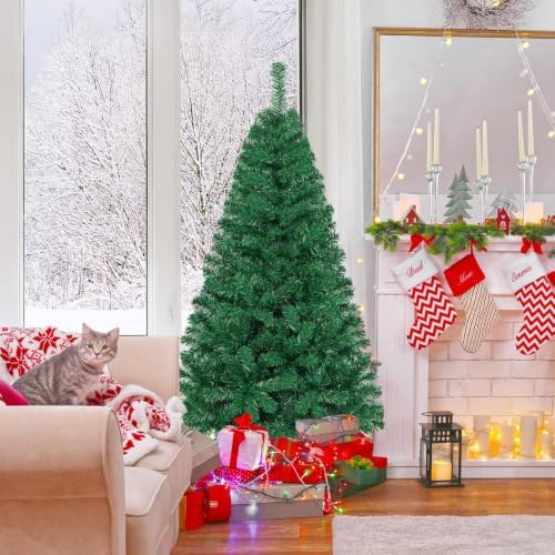 HAPPYGRILL 5FT Artificial Christmas Tree, Unlit Xmas Pine Tree, Metal Stand