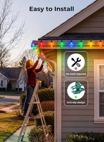 Brightown Christmas Lights Outdoor, 102FT 150LED C9 String Light with Clips