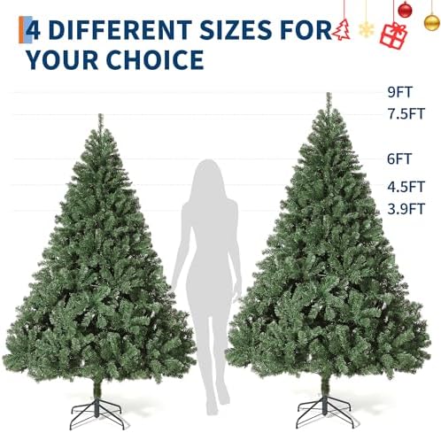 7.5ft Quality Artificial Christmas Tree with 1450 Realistic Spruce Advice, Hinged Metal Construction & Collapsible Stand – Green Holiday Decor for Home, Office, Party - 7.5FT