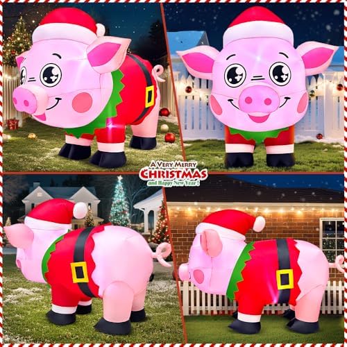 5FT Christmas Inflatables Outdoor Decorations Pig Blow up Yard Décor