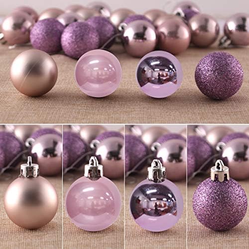 Lavender Purple 1.6" Small Christmas Balls Christmas Tree Decoration Ornaments Shatterproof Hanging Balls for Birthday Halloween Holiday Wedding Decorations Set of 24pcs