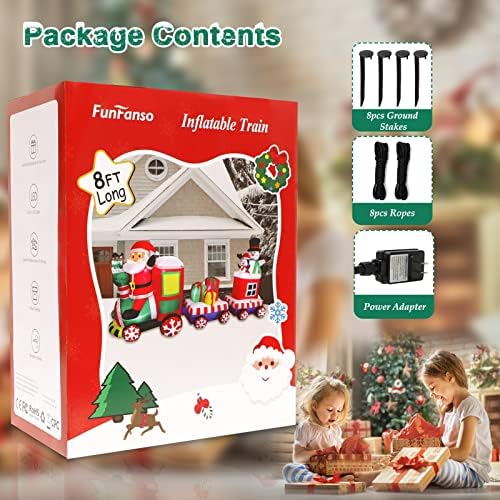 FunFanso 8 FT Christmas Inflatable Train with Santa, Snowman, Gift Boxes