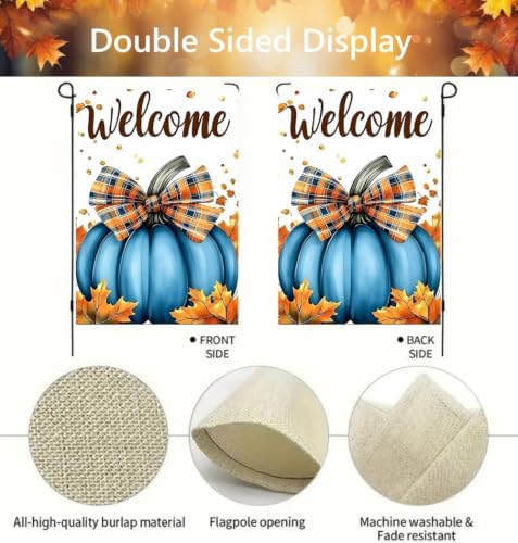 Welcome Fall Blue Pumpkin Thanksgiving Garden Flag 12x18 for Outside