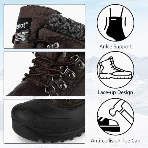 riemot Women's Men's Winter Ankle Boots Waterproof Outdoor Snow Boot Warm Fur Lined Comfortable Non-slip Lace-up Booties for Walking Hiking Trekking Camping Skiing US5-14