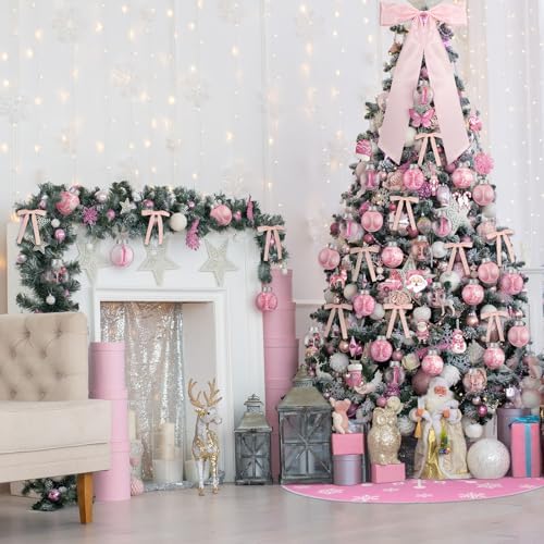 Syhood 74 Pcs Pink Christmas Tree Ornaments Set