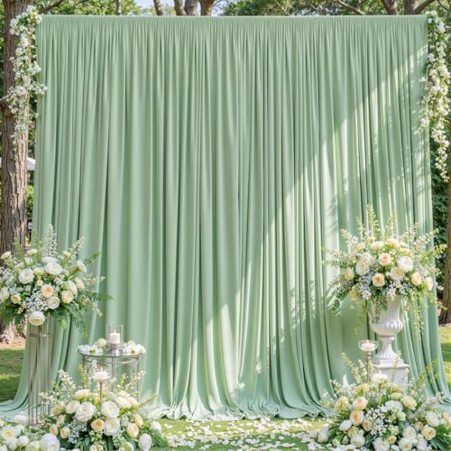 10x10 Sage Green Backdrop Curtain for Parties Wrinkle Free Dark Green Photo Curtains Backdrop Drapes Fabric Decoration for Baby Shower Birthday Party Photography 5ft x 10ft,2 Panels