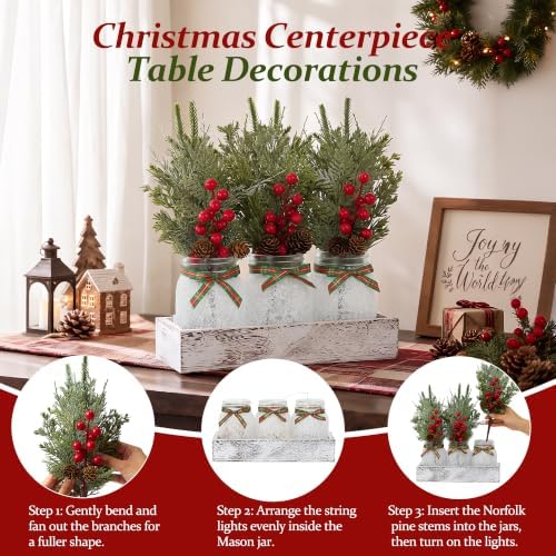 Mason Jar Christmas Centerpieces for Tables, Winter Xmas Table Decorations