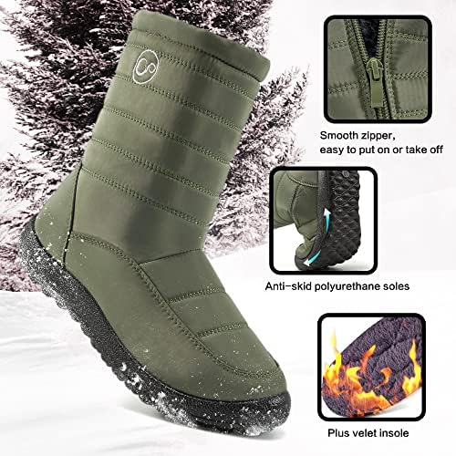 Alicegana Womens Winter Snow Boots for Women Waterproof Warm Fur Lining Mid Calf Boots with Zipper Comfortable Outdoor Shoes