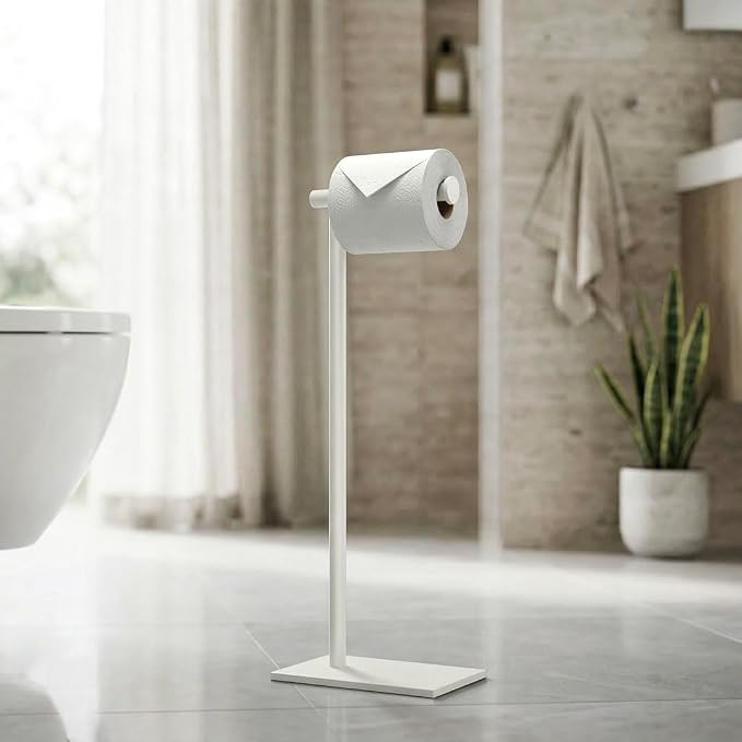 Gatco 1431W Modern Rectangle Base Freestanding Toilet Paper Holder, 21.25", Matte White with Weighted Base