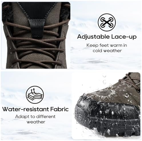 HARENCE Winter Snow Boots for Men: Comfortable Warm Fur Lined Boot Non Slip Waterproof Mid Calf Booties for Outdoor Hiking