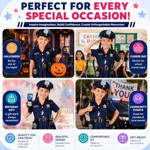 Police Officer Costume for Girls Halloween Cop Dress Up