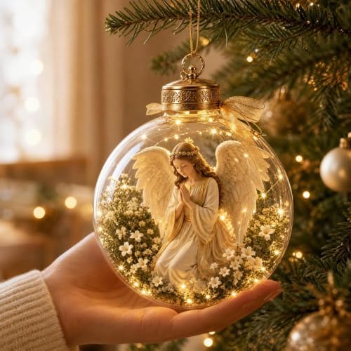 Illuminated Scripture Keepsake Ornament, Lighted Hanging Decoration with Bible Verse, Religious Themed Holiday Ornament, Transparant Ball with 2D Flat Sheet for Christmas Tree Home Display，F