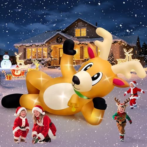 Kalolary 10.5FT Long Christmas Inflatable Lying Reindeer Outdoor Decoration