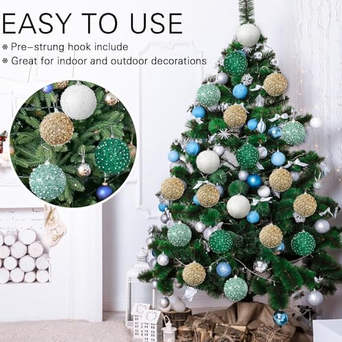 Lyrow 24 Pcs 3.15" Christmas Ball, White,Champagne Gold,Lake Blue,Green