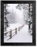 Framed Winter Fence Canvas Wall Art, Winter Scene, Black Frame Inch 16x20