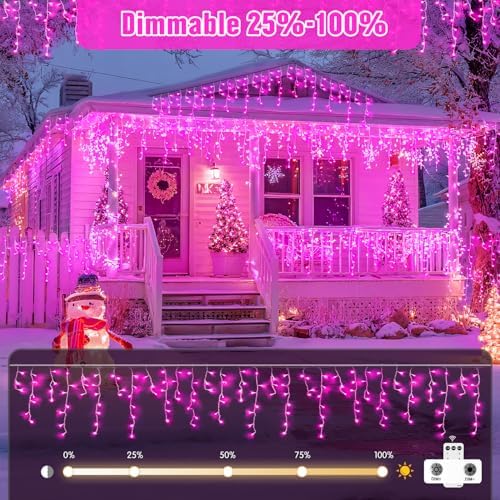 JMEXSUSS 400 LED Pink Christmas Icicle Lights