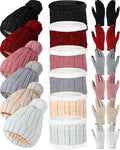 Suhine 18 Pcs Winter Beanie Hat Scarf Gloves Set for Women Include 6 Pcs Knit Hat Warm Beanie with Pompom 6 Pcs Fleece Lined Neck Warmer 6 Pair Warm Touchscreen Gloves for Women Gifts Christmas