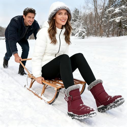 Ablanczoom Womens Winter Snow Boots with Warm Fur Lining Comfortable Booties Non Slip Waterproof Outdoor Shoes