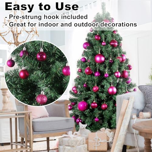 Fuchsia 1.6" Small Christmas Balls Christmas Tree Decoration Ornaments Shatterproof Hanging Balls for Birthday Halloween Holiday Wedding Decorations Set of 24pcs