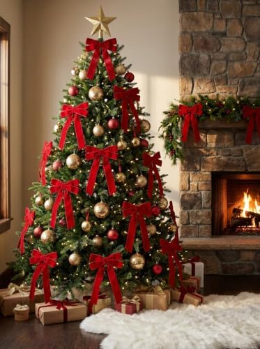 SIMISI RIBBON 24Pcs Christmas Velvet Ribbon Bows Decorations for Tree