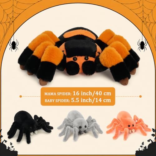 MorisMos Spider Stuffed Animal with 3 Baby Spiders Halloween Plush
