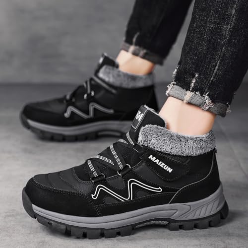 Moodeng Mens Winter Boots Casual Lightweight Snow Boots Warm Fur Lined Hiking Boots Water-Resistant Comfortable Ankle shoes Outdoor Walking