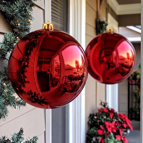 Threan 8 Inch Large Red Shiny Christmas Ball Ornaments for Christmas Tree