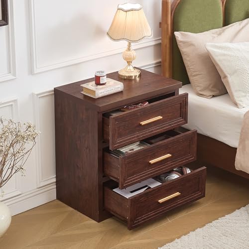 RWYHG Nightstands Set of 2 Wood 3 Drawer Storage 26" Tall Gold Handle