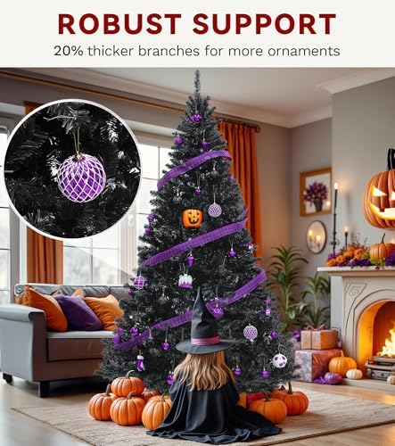 DWVO 7.5ft Artificial Black Halloween Christmas Tree, 1258 Tips