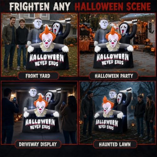 6FT Halloween Inflatable Killer Trio, LED Blow Up Outdoor Decorations