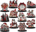 Leinuosen 12 Pcs Christmas Table Decorations Buffalo Plaid Red Black Christmas Tiered Tray Decor Wooden Gnome Santa Claus Table Centerpieces Farmhouse Xmas Decor for Home Kitchen Coffee Bar Shelf