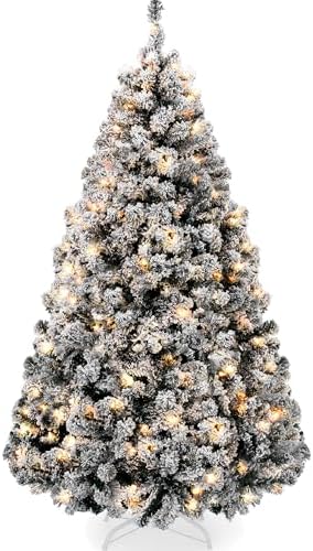 Best Choice Products Pre-Lit Black Christmas Tree, 9ft Artificial Flocked Full Fir Tree, Holiday Decoration w/ 900 Lights, 2,094 Branch Tips