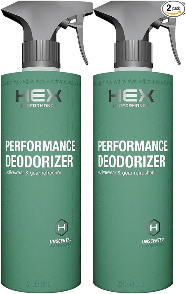 HEX Performance Deodorizing Spray, Unscented, 44oz (Pack of 2) - Awesome for Shoes, Gear, Activewear & Fabrics, Yoga Mats & Gym Equipment, Carpet, Pets, Odor Eliminator & Fabric Refresher Spray