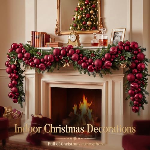 12.1 ft Christmas Ball Garland, Burgundy