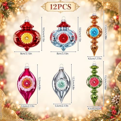 Junkin 12 Pcs Vintage Glass Christmas Ornaments,Hanging Decor, Victorian