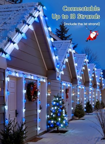 C9 Christmas Lights Outdoor, 102FT 150 LED String Lights with Spring Clips