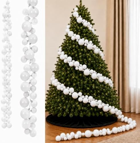 Sosation 29.5Ft Christmas Ball Ornament Garland, White, Glossy Matte