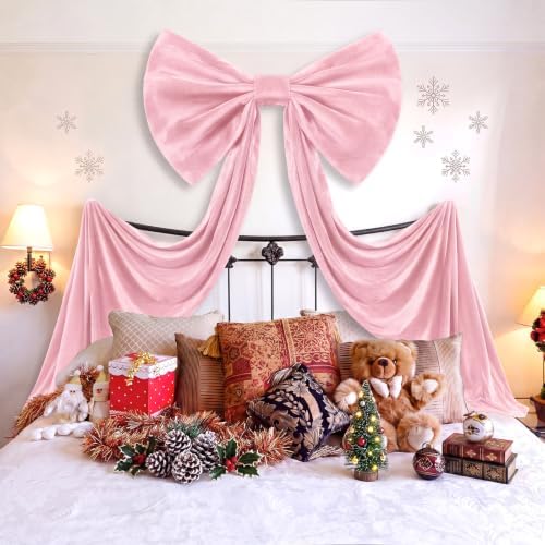 118 x 47 Extra Large Christmas Pink Velvet Bows Outdoor