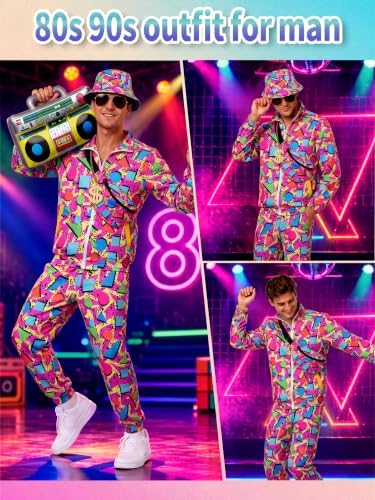 SOMSOC 80s 90s Hip-Hop Tracksuit Costume Set for Men Halloween Party
