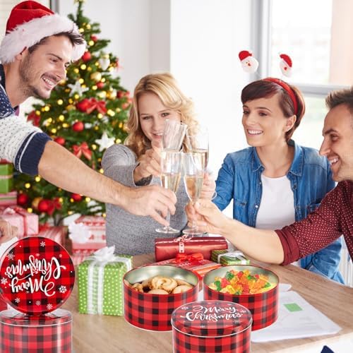 6.5Inch Christmas Cookie Tins, Cookie Tins with Lids for Christmas Holiday Gift Giving, Metal Empty Round Cookie Containers, 6Pack