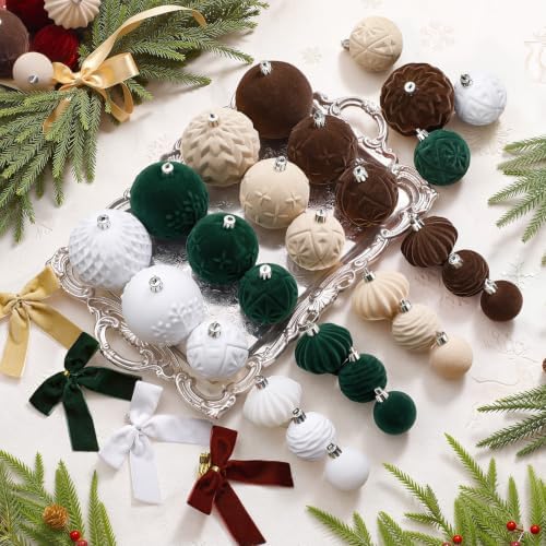SHareconn 80pcs Velvet Christmas Tree Balls Ornaments Set Decorations Green