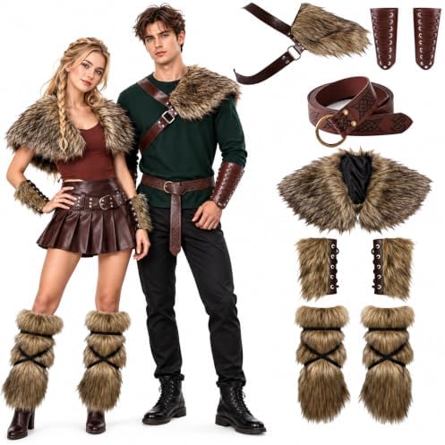 6 Pcs Halloween Couple Viking Costume Set Renaissance Faire Accessories