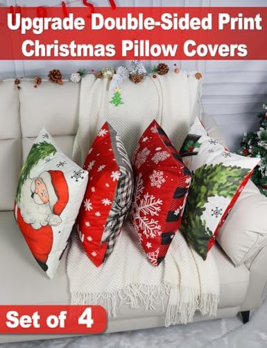 multiwins Christmas Pillow Covers 18x18 4Pcs Double-Sided Print Home Decor