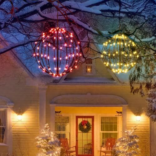 Christmas Decorations,LED Light Balls Outdoor,2 Pack,Warm White&Red