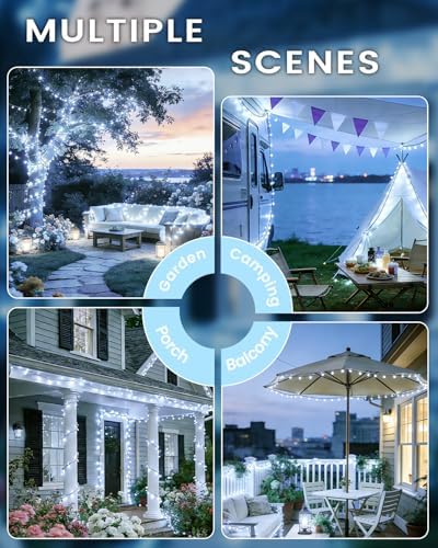 OZS 4 Pack 320 LED Solar String Lights Outdoor Waterproof, Cool White