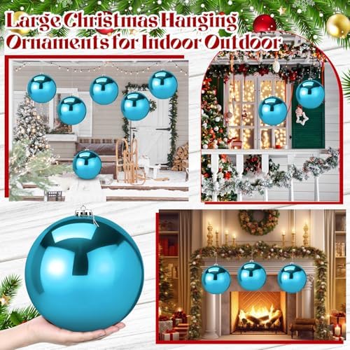Zubebe 6 Pcs 8 Inch Large Outdoor Christmas Ball Ornaments,Ice Blue