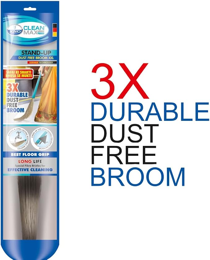 Joyo Standup XL Dust Free Broom for Floor Cleaning, Broom Stick for Home Floor with Washable Plastic Bristle, Pack of 1